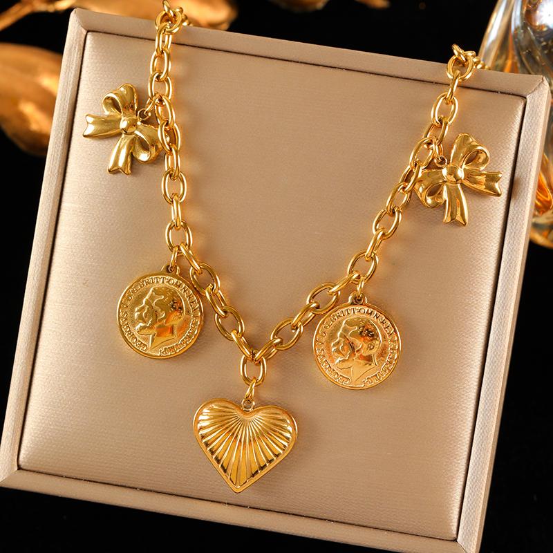 EILIECK 316L Stainless Steel Sun Heart Flower Pendant Necklace 18K Gold Plated Accessories Charm Handmade Jewelry For Women Girl