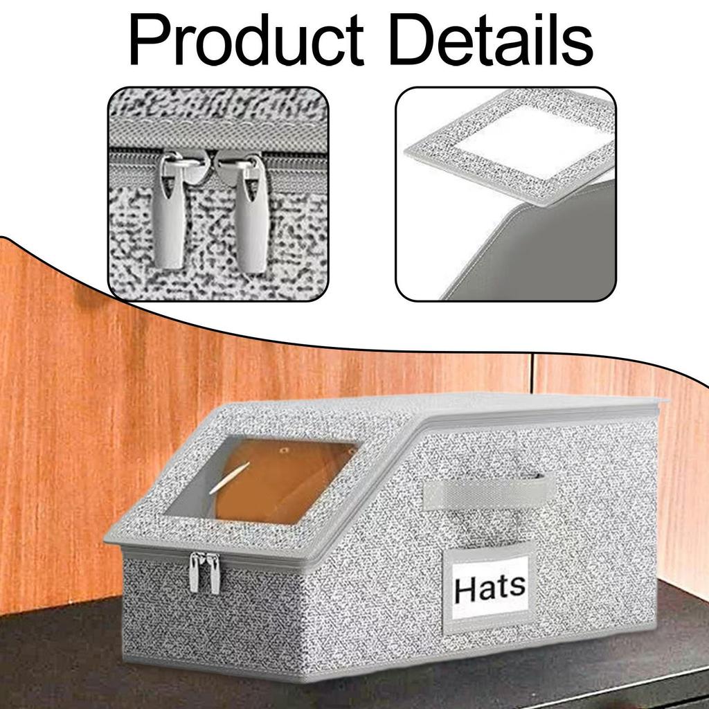 Hat Storage Box Baseball Cap Organizer Clear Lid Multifunctional Foldable Container