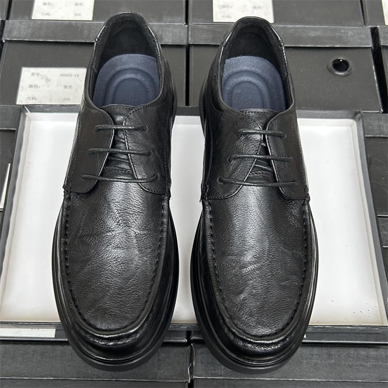 Round Head Leather Shoes Men'S Business Dress Leather Breathable Commuter Work Shoes Soft Sole Soft Surface Flat Heel Casual Men'S Leather Shoes