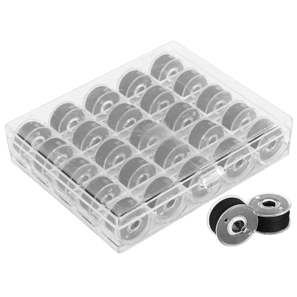25Pcs Bobbin Set Black with Threads Case Boxed Pre‑Wound Bobbins Sewing Accessories