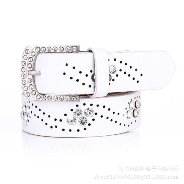 Diamond belt, women's genuine leather pure cowhide pants belt, wide diamond-encrusted, cut out genuine leather