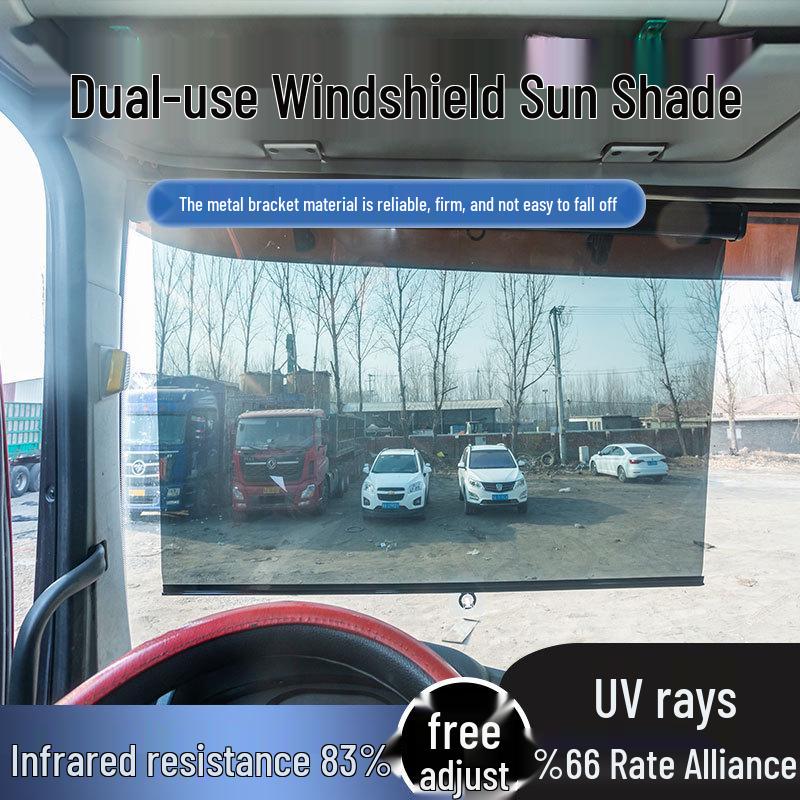 

Large Truck Retractable Sunshade: Heat Insulation Sun Visor & Windshield Curtain 80*75