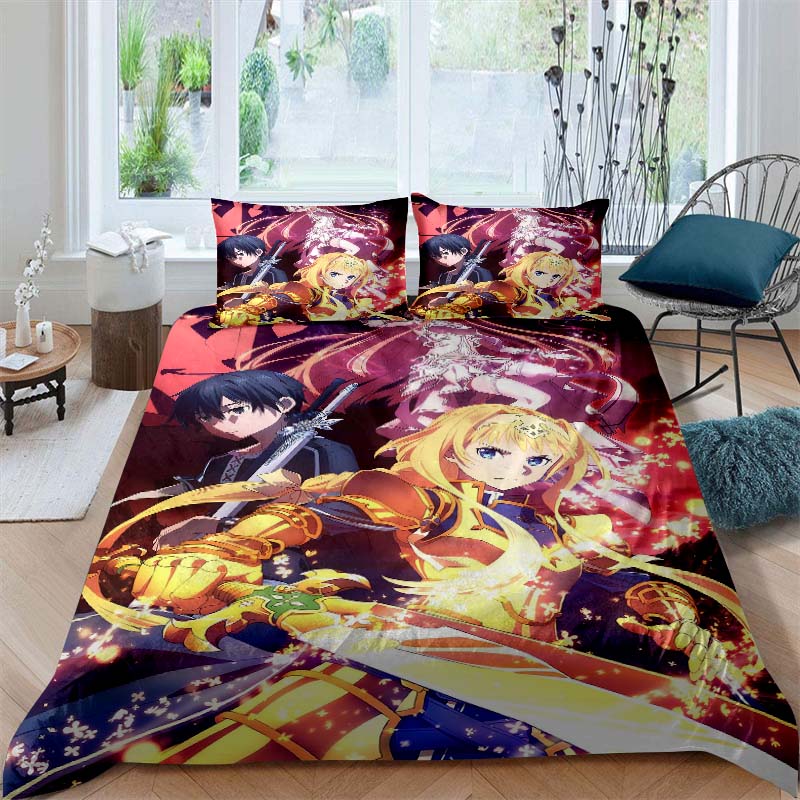 3D Printed Sword Art Online Bedding Set, Three-Piece Set, Includes Printed Duvet Cover and Pillowcases, Adult Size65