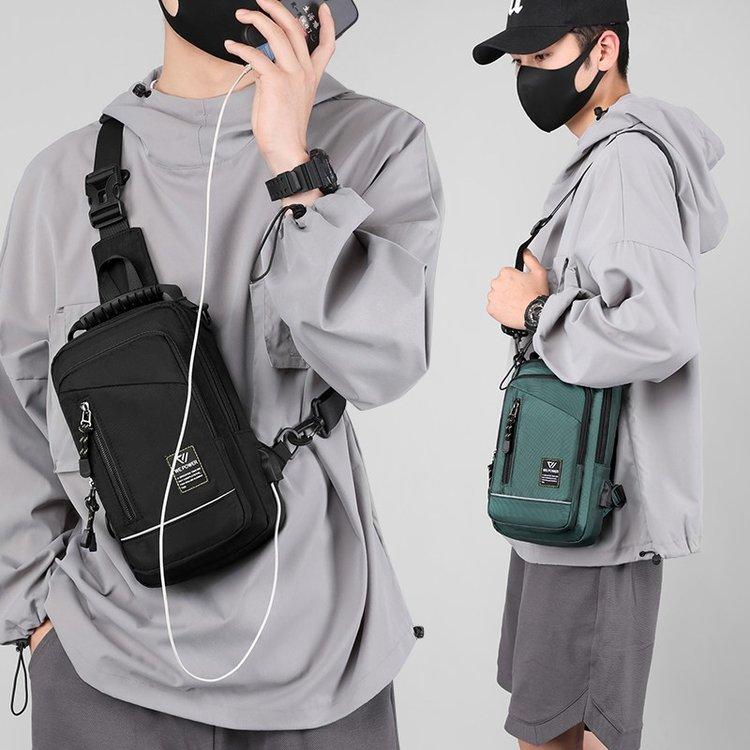 Men Sling Backpack Cross Body Chest Shoulder Bag Rucksack with USB Charging Port Travel Nylon Male Small Rucksack Messenger Bags