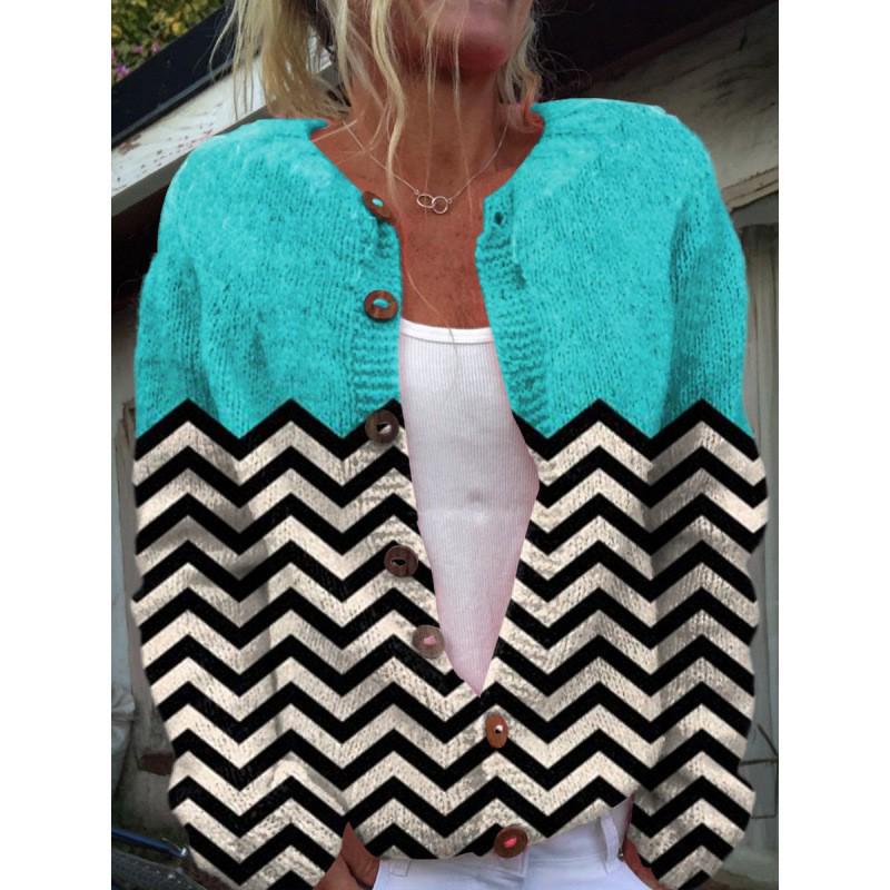 2025 Autumn/Winter Animal Print Round Neck Cardigan Sweater