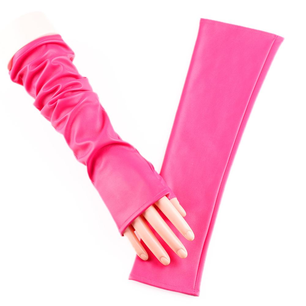 Mănuși de piele lungi pentru femei de club de noapte, design la modă cu blană asortată, performanță de dans, piele, mănuși de piele