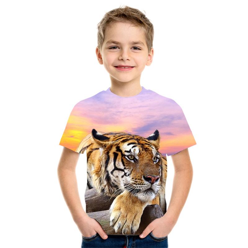 Children's T-shirt, Animal Lion 3D Printed Short Sleeved T-shirt, Fashionable Top, Round Neck Children's Clothing, Men's and Women's Clothing T-shirt