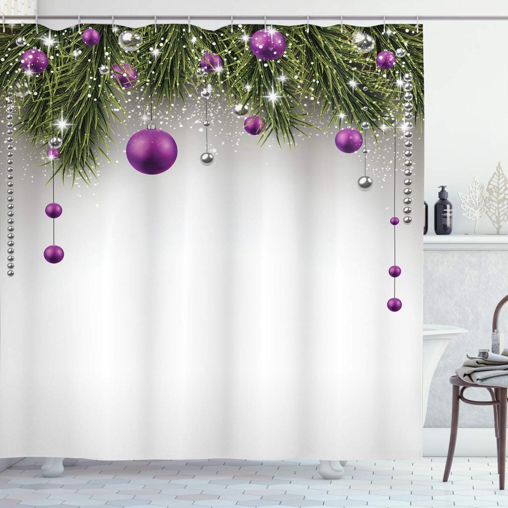 Christmas Shower Curtain Fireplace Gifts&Socks New Year Holiday Bathroom Decor Red Shower Curtains For Christmas Bathroom Sets