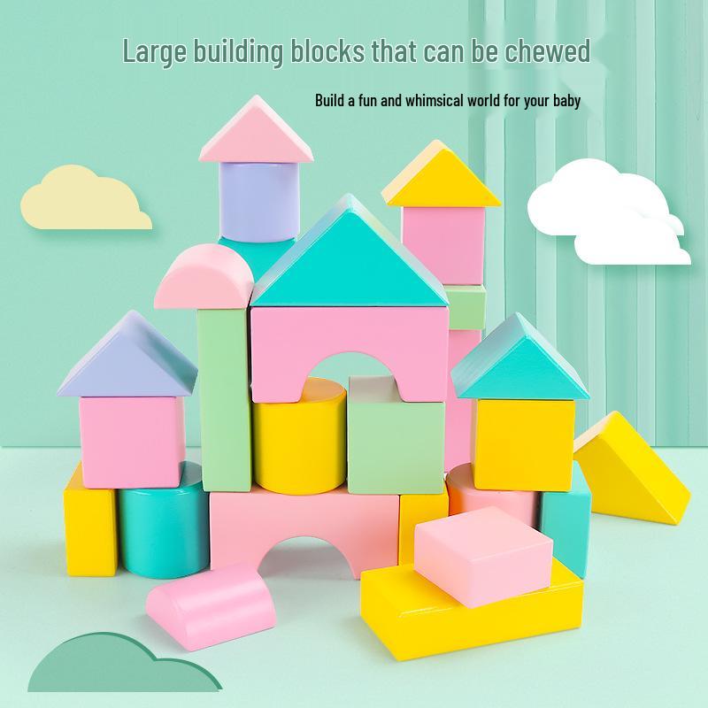 Macaron-Colored Wooden Building Blocks for Children's Early Cognitive Education