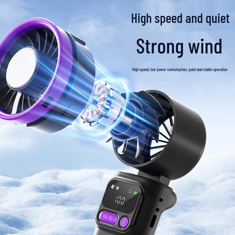 2026 Compact USB Rechargeable Handheld Fan with Silent Operation, Long Battery Life, Foldable Design, Ice Pack, and Digital Display