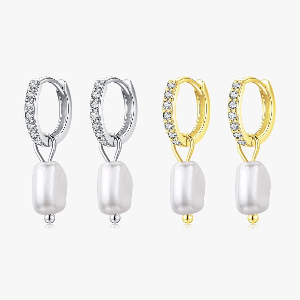 Classic Elegant Ear Buckles for Women Party Fine Jewelry Gifts 925 Sterling Silver Irregular Baroque Pearl Hoop Earrings