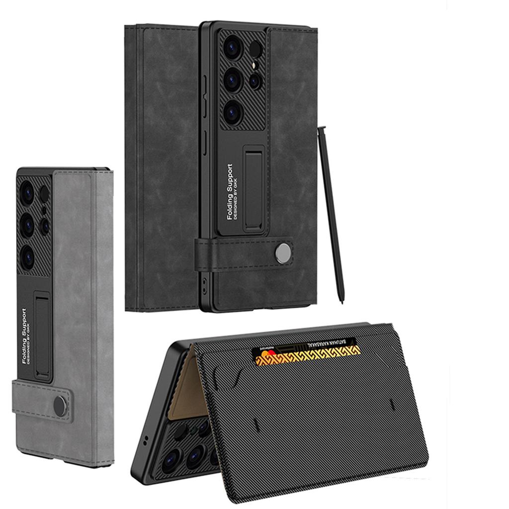 Samsung S25Ultra Mobile Phone Leather Case Flip Mobile Phone Case Wallet Card S25U Bracket Protection Case