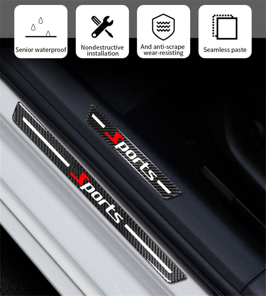 4x Universal Car Door Scuff Sill Cover Panel Step Protector Trim Carbon Fiber