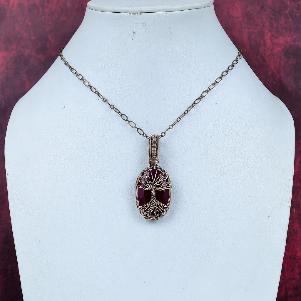 Tree of life faceted kashmir ruby pendant copper wire wrapped jewelry handmade real gemstone pendant copper wire wrap pendant gifts for wife