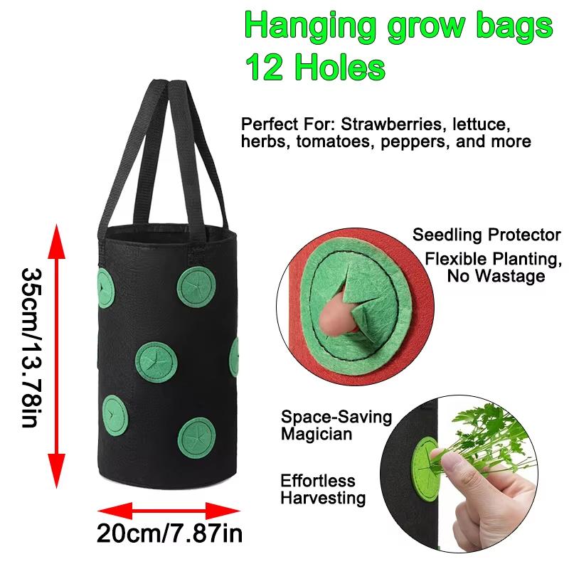 Reusable Hanging Strawberry Grow Bags - Vertical Multi-Hole Planting Bag for Strawberries, Tomatoes & Herbs