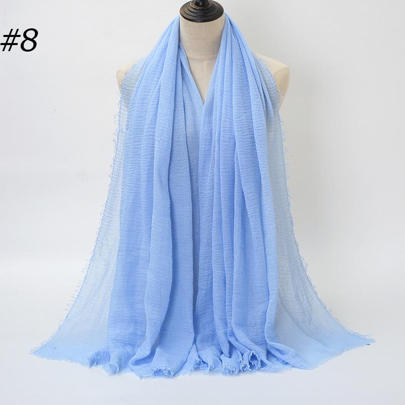 Solid Color Wrinkled Cotton-Linen Feel Women's Headscarf with Fur Edge