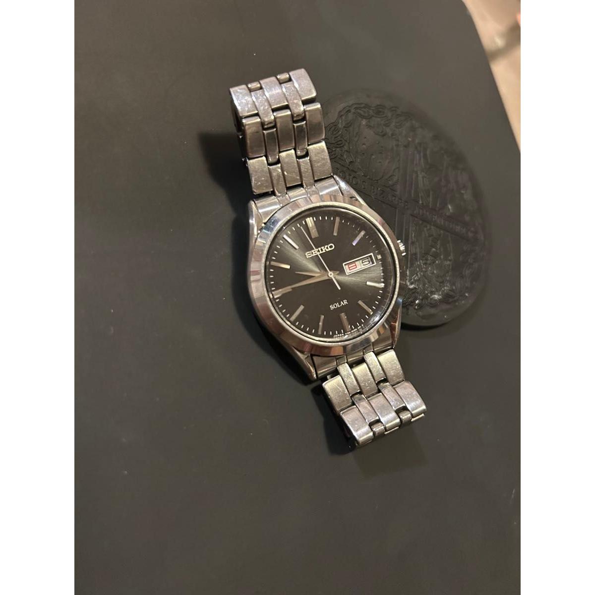 Used SEIKO SOLAR men s watch day date silver made in Japan