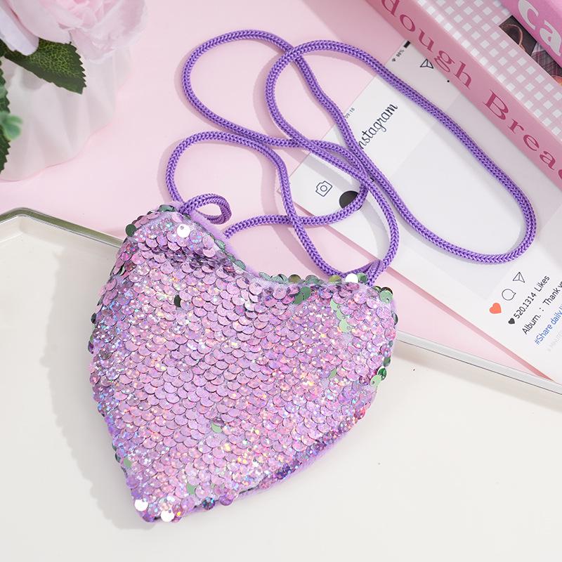 Creative Zipper Backpack for Kids: Sequin Heart Crossbody & Coin Pouch for Little Girls - Cute and Girly Design