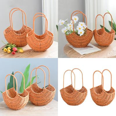 Elegant Rattans Handwoven Wicker Flower Basket Portable Floral Arrangement Pots for Wedding and Homes Decoration