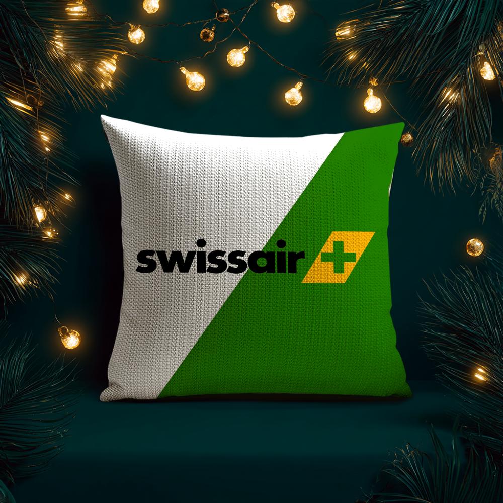 Swiss Airlines S-Swissair Pillow Case Natural Linen Organic Fabric Double-Sided Printing Breathable Perfect For Home Decor
