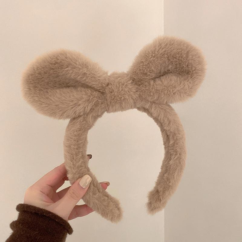 Plush Rabbit Deer Ears Headband Non-Slip Sweet Simple Hair Band with Hairpin, Cute Headdress Jewelry Gift for Women Girls
