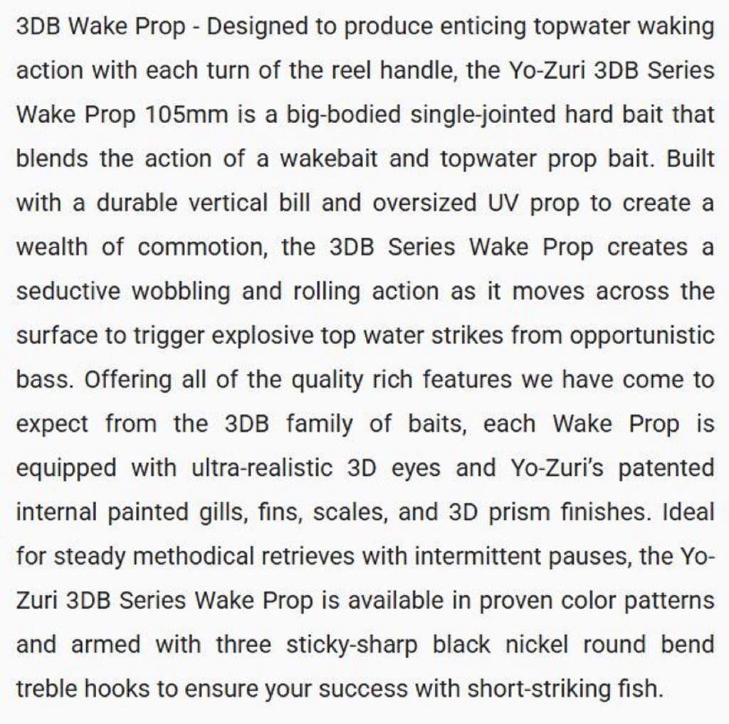 Yo Zuri 3DB Wake Prop 105F Floating Lure R1476-MFT (4304)