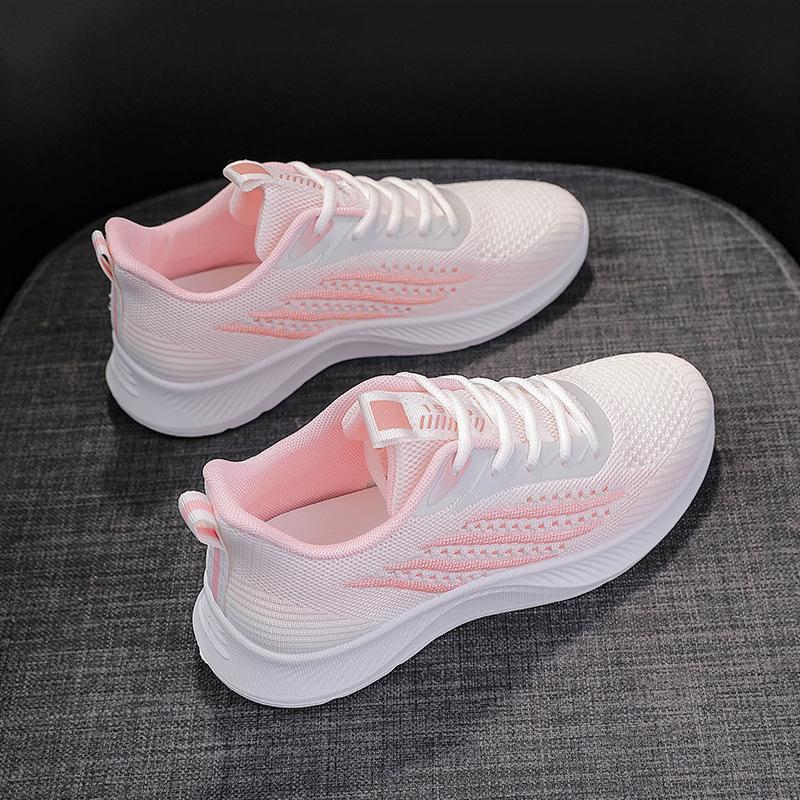 2026 summer new breathable fly-woven sports shoes women's versatile fly-woven mesh flat bottom lightweight hollow running shoes women