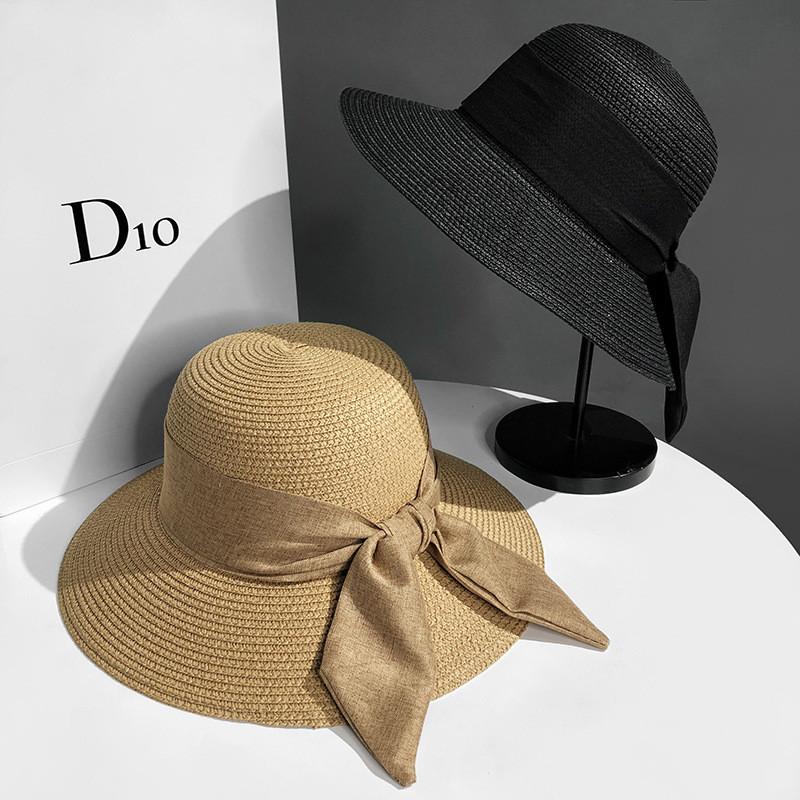 Womens Chic Straw Beach Hat Adjustable Fit Elegant Bow Perfect Outing Summer