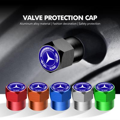 For Mercedes Benz 4pcs Car Wheel Tire Valve Caps Stem Case With Logo Car Styling C180 C300 W124 W176 W177 C200 C260 GLC CLE CLA