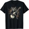 Rock Cat Playing Guitar Funny Rockstar Graphic T-Shirt