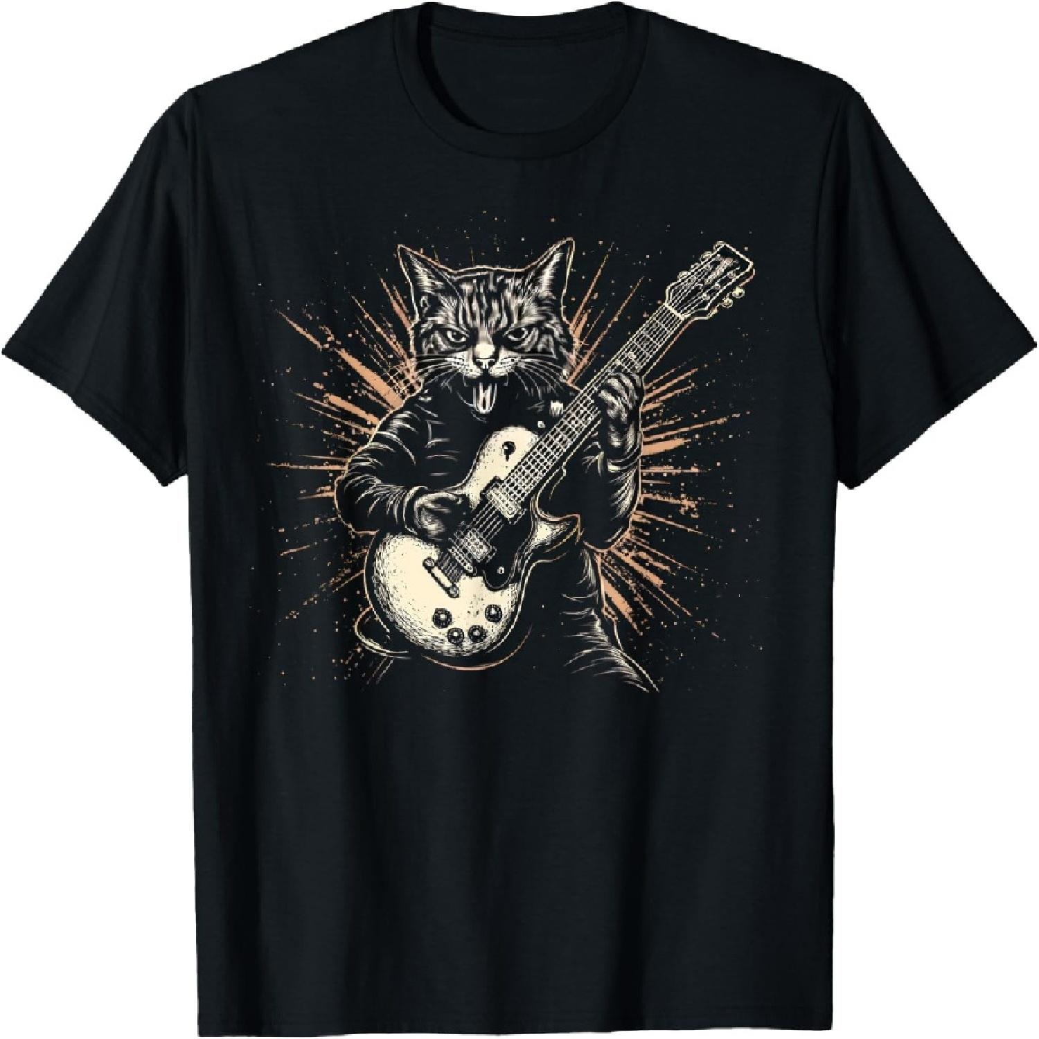 

Rock Cat Playing Guitar Funny Rockstar Graphic T-Shirt XXXXXL різнокольоровий