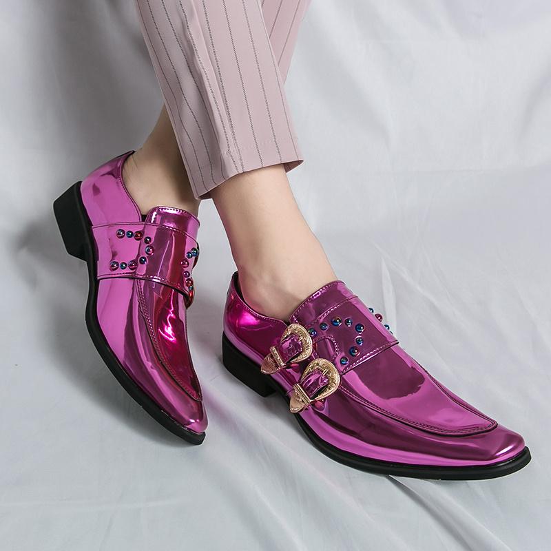 Hot Luxury Pink Mens Patent Leather Shoes Designer High Quality Pointed Chelsea Formal Shoes Man Dress Wedding Party Shoes Men