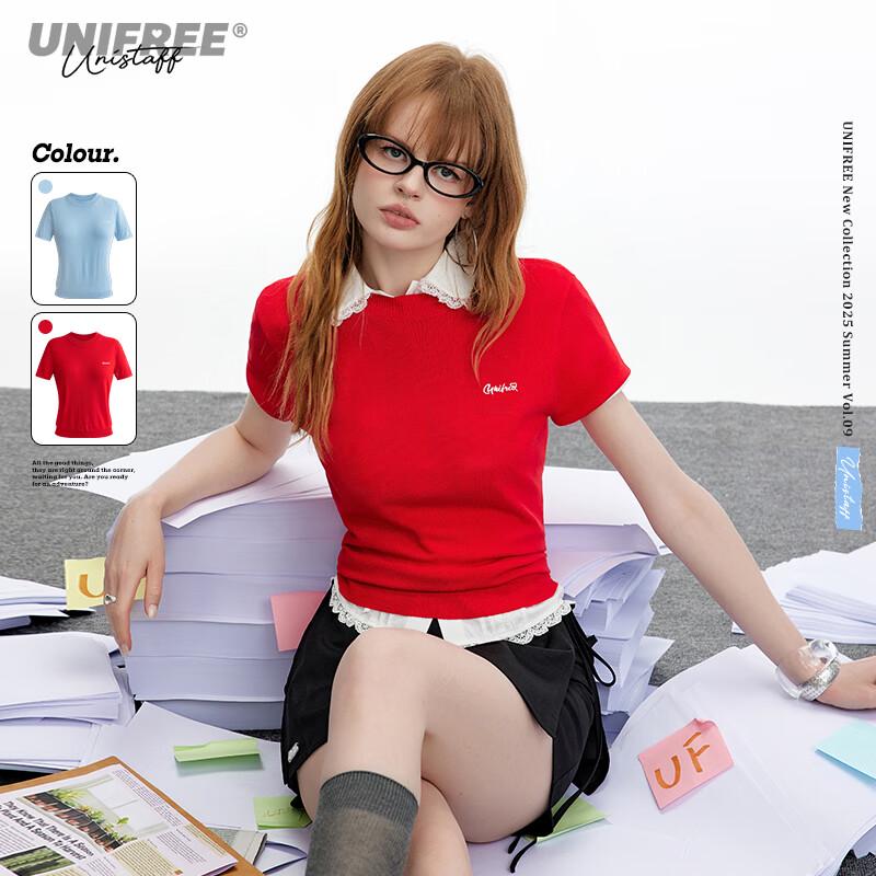 UNIFREE Embroidered Short Sleeve Knit Top XL