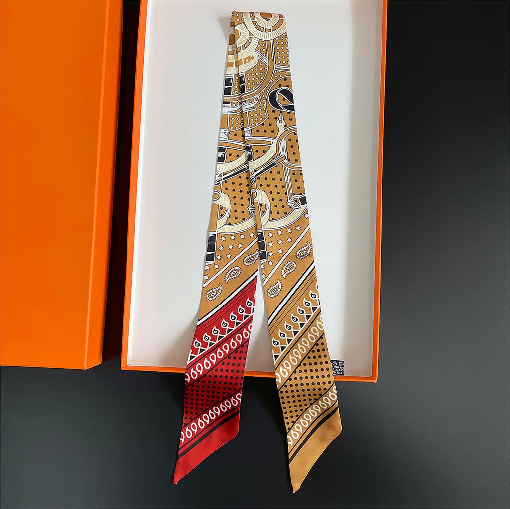 Double Colored Paisley Twill Silk Scarf New Brand Design Luxury Scarf Women Foulard Skinny Bag Scarves Neckerchief Hair Headband