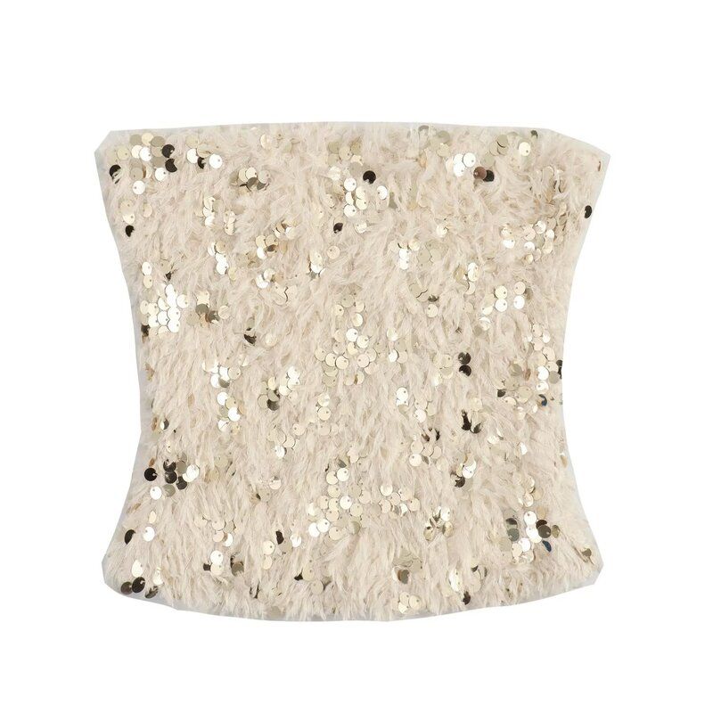 

Fashion Style Winter New Women s Clothing Stylish All-Matching Slim Fit Sequin Feather Short Top 2157240 712 Picture color L