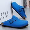 Unisex Leren Klompen Marineblauw Kurken Voetbed Sandalen met Verstelbare Gesp Gesloten Neus Comfort Slides voor Mannen Vrouwen Dames 10 Kleuren