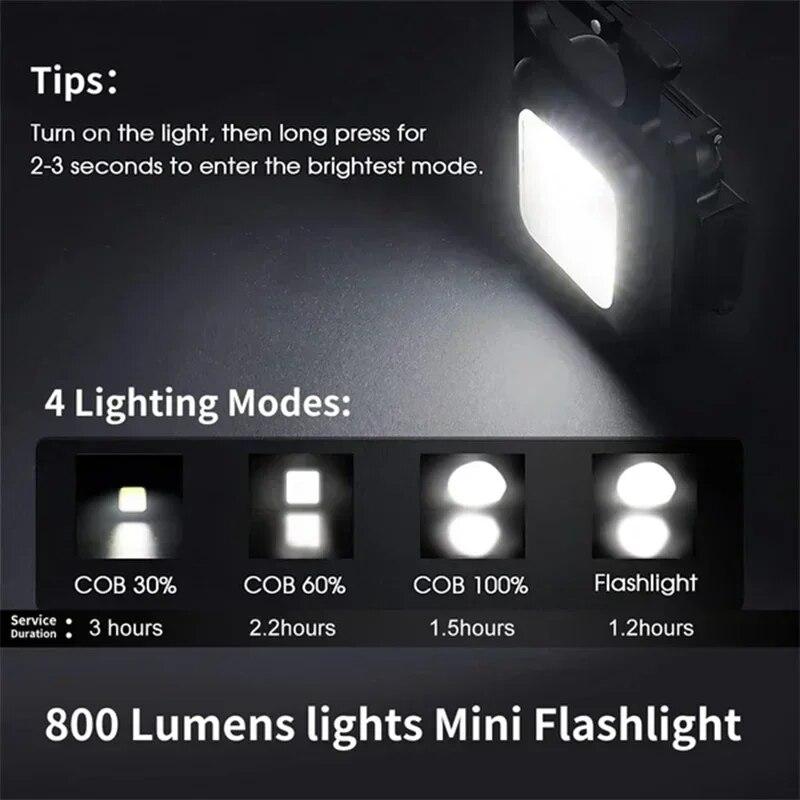 Mini Camping Keychain Light Pocket Multifunctional Clip Flashlight USB Rechargeable Outdoor LED Portable Bright Work COB Lantern