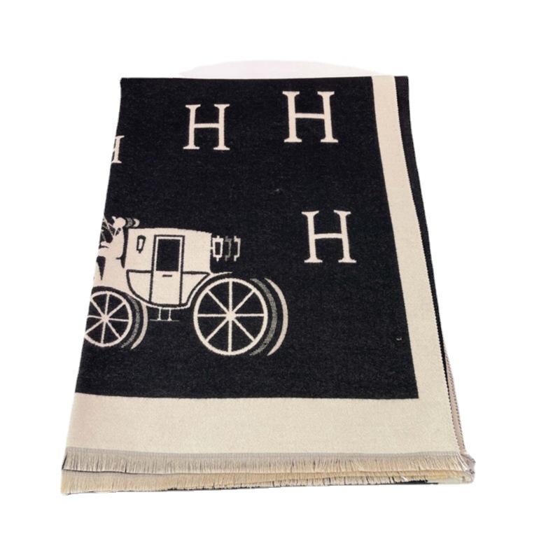 Autumn and Winter H Carriage Medium and Long Imitation Cashmere Scarf Korean Version Retro Scarf Thickened Warm Women's Shawl
