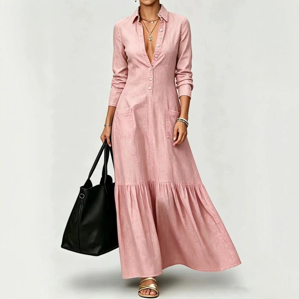 European and American cross-border street retro collar temperament denim dress women's summer new high-end foreign-style waist dress
