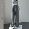2025 Women's Black Stripe High Waist Wide Leg Pants - Spring/Autumn, Slimming & Casual