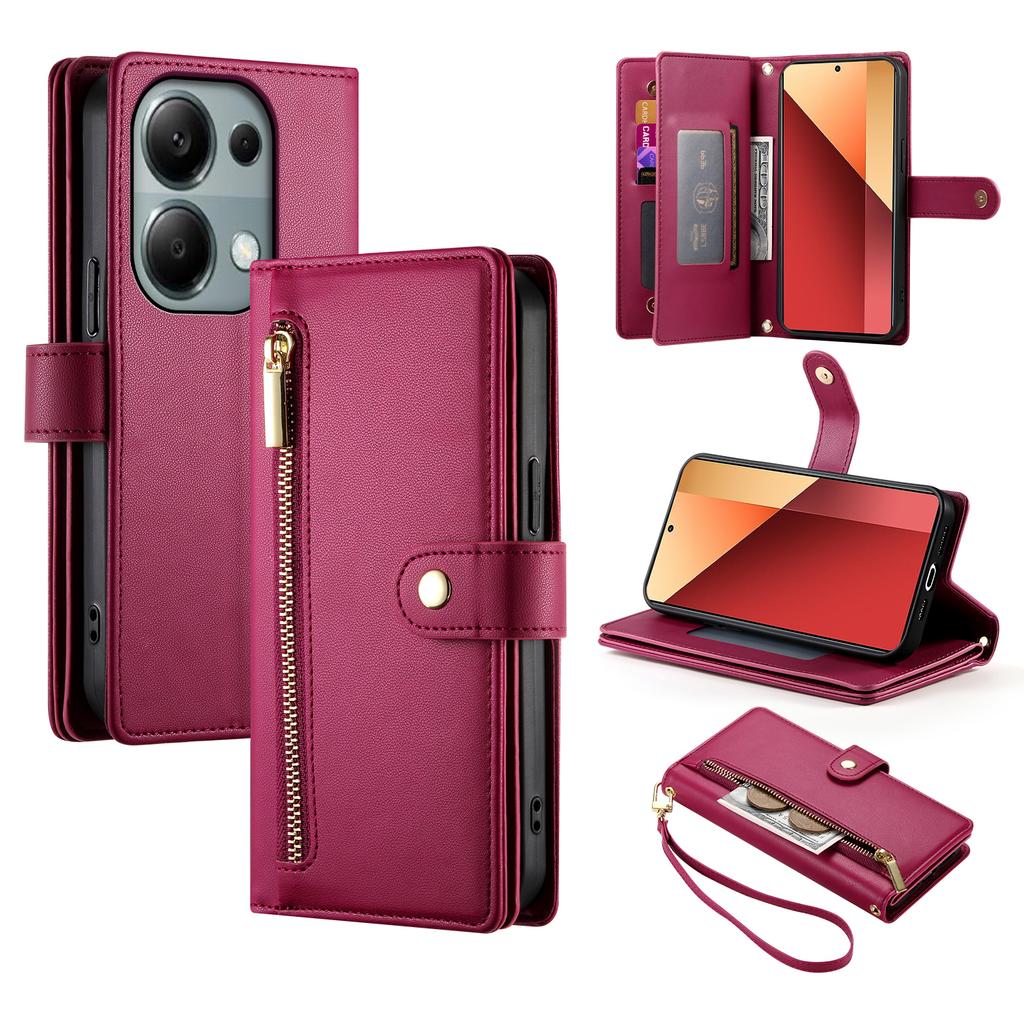DF-011 For Xiaomi Poco M6 Pro 4G/Redmi Note 13 Pro 4G Wallet Case Zipper Leather Phone Cover