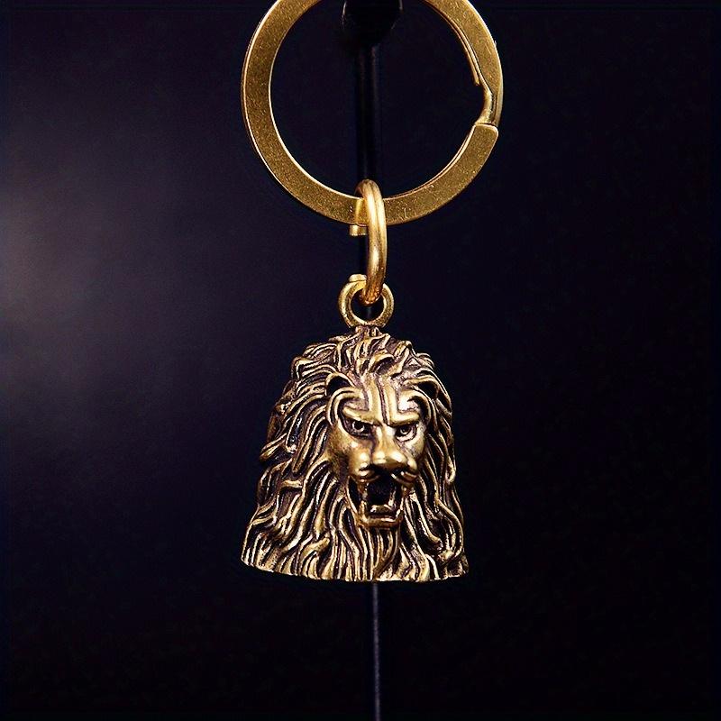 Brass Lion Bells Ornament Figurine Keychain Car Key Ring Pendant Motorcycle Lucky Charm Pendant for Bike Decoration