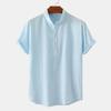 Summer 2024 Bestseller: Men's Solid Color Cotton Linen Stand Collar Short Sleeve Shirt - European & American Style