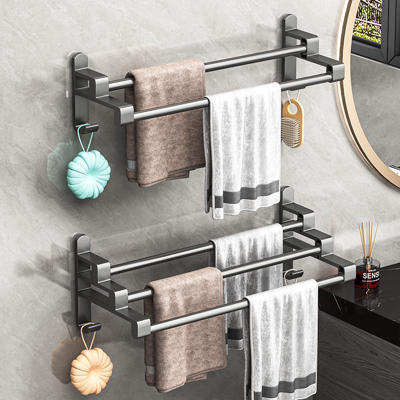 Punch-Free Multi-Bar Bathroom Towel Rack and Hanger Shelf