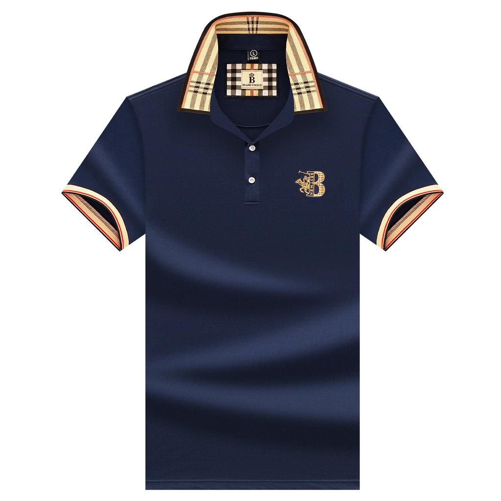 Summer Men'S Plaid Polo Shirt With A Turn-Down Collar Loose Fit Large Size Business Casual Dad-Style Short-Sleeve T-Shirt