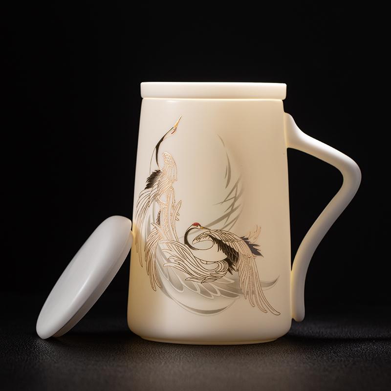 Mug with Lid Large Capacity Letter Creative Ceramic Water Cup Tea Cup Office Cup Customized Mutton Fat Jade Overglazed Color