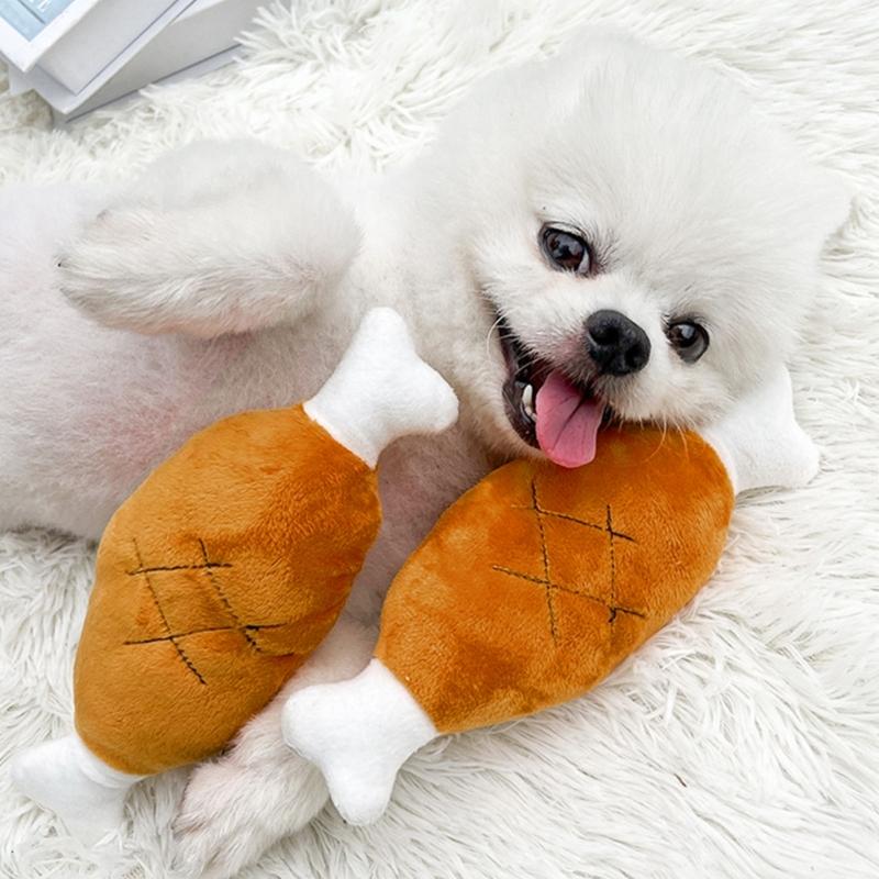 Squeaky Chicken Leg/ Carrot Shape Dog Chew Toy Soft Cleaning Massage Supplies Pet Cloth Stuffed Shape Molar Pet Toy