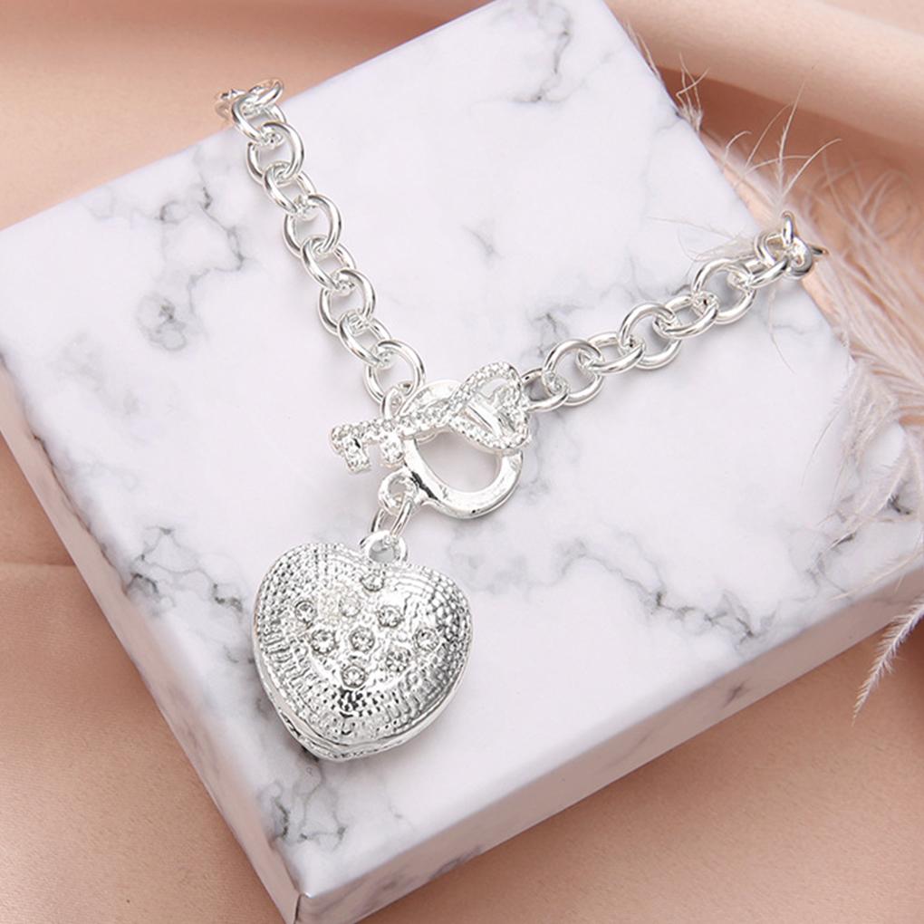Hand Bracelet Silver Alloy Hand Bangle Heart-Shaped Pendant Chain Crystal Jewelry Decoration