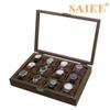 Carbon Fiber Pattern Wood & Silk Cotton 12-Slot Watch Display Box.