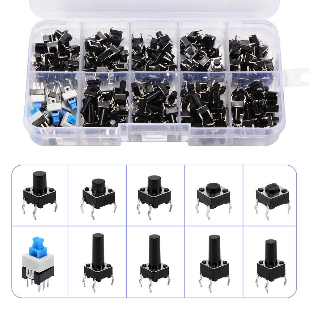 180PCS 10 Type 6*6 Light Micro Touch Switch Set Push Button Switch Kit Assortment Set DIY Tool Accessories 6x6 Keys Tact ON/OFF